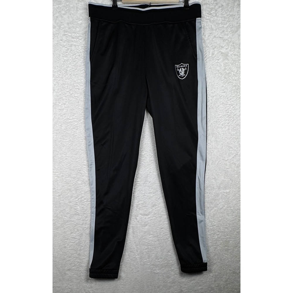 NFL Team Apparel Raiders Track Pants Womens XL Black Sporty Side Stripe Joggers